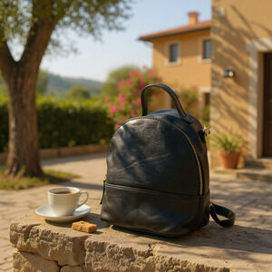 NEW Baby Mini Backpack Black Vegan Leather Top Handle Rucksack Time & Tru NWT